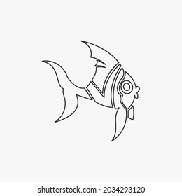 Outline illustration of cute fish vector icons for coloring books, logos, etc