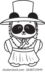 Outline of Illustration of cute panda costume icon.
outline of baby panda wearing a Korean prince costume