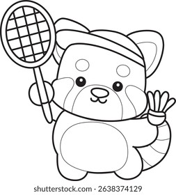 Outline of Illustration of Cute Red Panda activities.
outline of red panda playing a badminton
