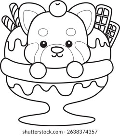 Outline of Illustration of Cute Red Panda activities.
outline of red panda in the middle of ice cream
