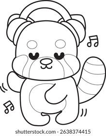 Outline of Illustration of Cute Red Panda activities.
outline of red panda enjoy with music
