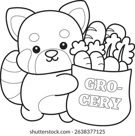 Outline of Illustration of Cute Red Panda activities.
outline of red panda bring a grocery bag
