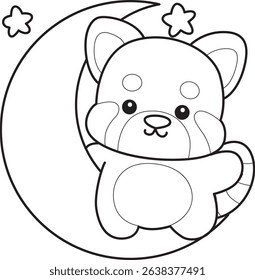 Outline of Illustration of Cute Red Panda activities.
outline of red panda stand up in the moon

