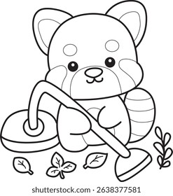 Outline of Illustration of Cute Red Panda activities.
outline of red panda cleaning with vacuum cleaner
