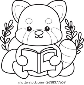 Outline of Illustration of Cute Red Panda activities.
outline of red panda reading a book
