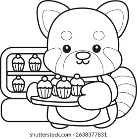 Outline of Illustration of Cute Red Panda activities.
outline of red panda bring a three of cupcakes
