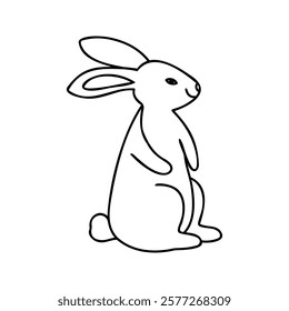 Outline illustration of a cute sitting bunny, perfect for Easter decorations, kids' designs, or minimalist animal-themed projects. Simple and charming design