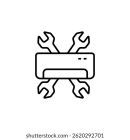 Outline illustration depicting air conditioner repair with crossed wrenches