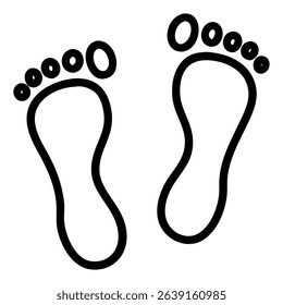 Outline illustration depicting two footprints on a white background can be used to represent travel or movement.