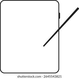 Outline illustration of a digital tablet with a stylus pen, perfect for showcasing creativity, user interface concepts, digital art tools, or tech-related graphic and UI design projects.