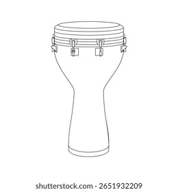 Ilustração do contorno de um tambor djembe. Perfeito para colorir páginas, materiais de educação musical, e projetos africanos com temas de percussão.