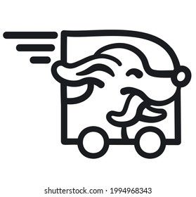 outline illustration of the dog in a car logo for pet transportation service