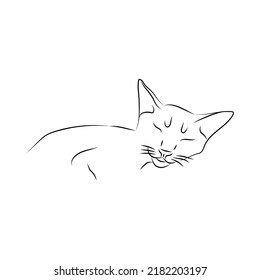 Outline illustration of domestic cat. Sleeping cat silhouette isolated on white background. Animal care, welfare and protection concept. Sketch, linear drawing in minimalist style