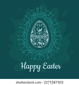 Ilustración esquemática de un huevo de Pascua en el marco floral. Concepto de Semana Santa para tarjetas u otras decoraciones