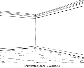 Outline illustration of empty room with corner crown molding and carpet