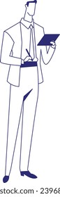 Outline Illustration of Faceless Businessman Character Taking Notes