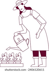 Outline Illustration of Faceless Farmer Female Character 