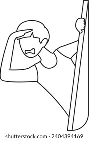 Outline Illustration of Faceless Peeping Character. Vector design