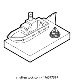 Outline illustration of fishing boat vector icon for web