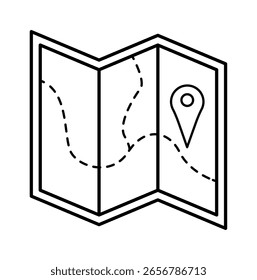 An outline illustration of a folded map with a location pin marker, perfect for navigation themes.