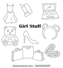 Outline Illustration of Girl Stuff Element in Minimalist Style