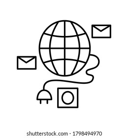 outline illustration globe with power cable and two email