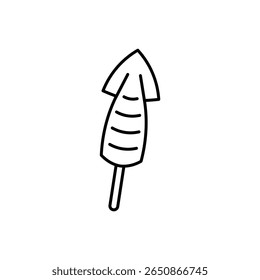 Outline illustration of a grilled squid skewer, ideal for seafood menus or food-related designs.