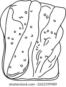 Um esboço ilustrativo de um sanduíche de presunto, representando presunto dobrado na torrada, adequado para ícones de almoço ou projetos de refeição à base de carne