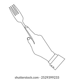 Outline illustration of hands holding a spoon, fork, and knife, for coloring book. The simple line design is ideal for creativity, offering easy-to-color images