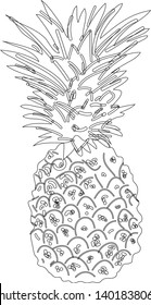 Outline Illustration with the image of pineapple and pineapple in a cut. Contour fruit logo or icon for your design. Doodle style