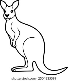 An outline illustration of a kangaroo, standing upright with a pouch visible, drawn with clean lines on a white background.