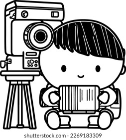 Outline Illustration of Kid Boy Film maker