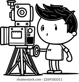 Outline Illustration of Kid Boy Film maker