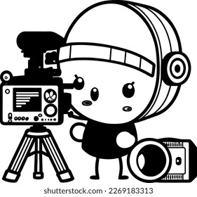 Outline Illustration of Kid Boy Film maker