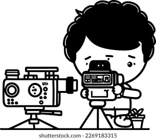 Outline Illustration of Kid Boy Film maker