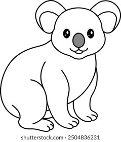 An outline illustration of a koala, clinging to a tree branch, drawn with simple and soft lines on a white background.