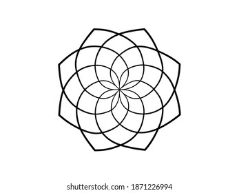 Outline illustration of kolam mandala, black and white