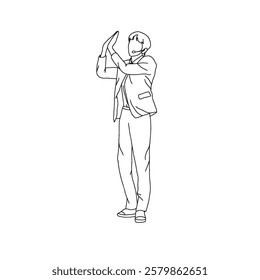 outline illustration of a kpop idol from the starlight boys program. a male kpop idol who is performing on stage. cute handsome model posing