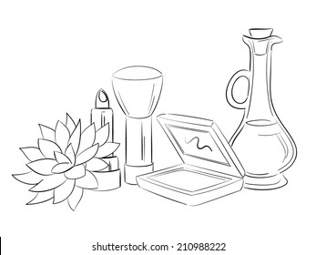outline illustration of make up cosmetics