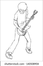 Outline illustration of a man playing guitar