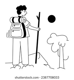 Outline illustration of mountain explorer