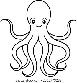 An outline illustration of an octopus, with its tentacles spread out in a fluid motion, drawn with smooth, wavy lines on a white background.