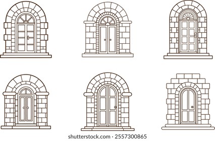 Outline Illustration on Door with Stone Façade Set.