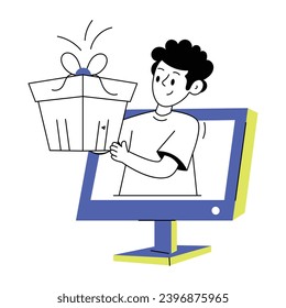 An outline illustration of online gift 
