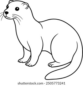 An outline illustration of an otter, floating on its back with its paws up, drawn with playful and smooth lines on a white background.