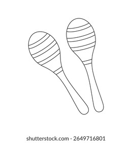 Outline illustration of a pair of maracas. Traditional Latin American percussion instruments, perfect for coloring books, music education, and cultural projects.