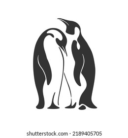 Outline illustration of pair two penguins. King penguins isolated on the white background.