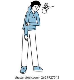 esboço ilustração de uma pessoa que está se sentindo estressada e tem má saúde mental
