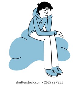 esboço ilustração de uma pessoa que está se sentindo estressada e tem má saúde mental