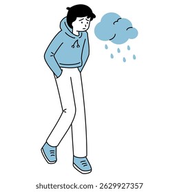esboço ilustração de uma pessoa que está se sentindo estressada e tem má saúde mental